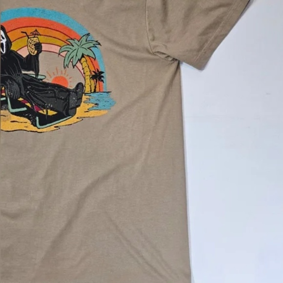 Ghost Face Shirt Mens XL Tan Short Sleeve Beach Graphic Horror Halloween Scream - Picture 4 of 6